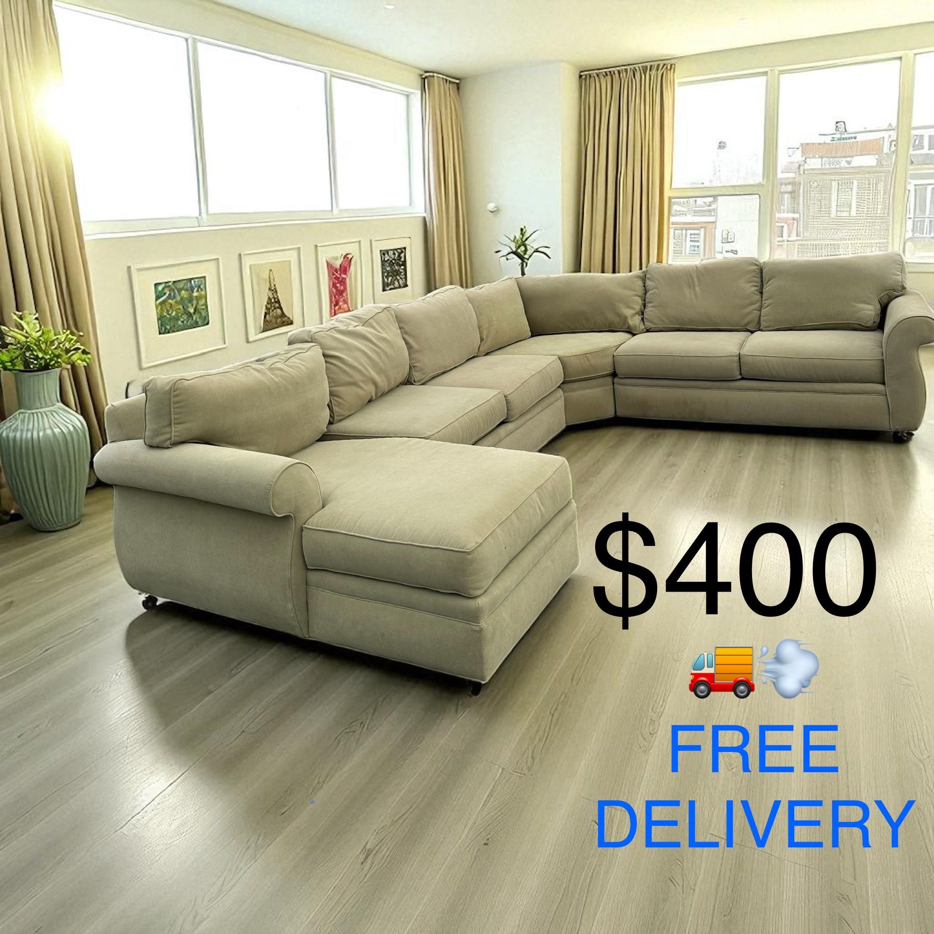 BROYHILL 4- PIECE OLIVE GREEN SECTIONAL w/ CHAISE(FREE DELIVERY)(CLIFTON HEIGHTS PA 19018)