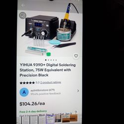 Yihua 939D+ Digital soldering station 75 W Equivalent W/ Precision Black