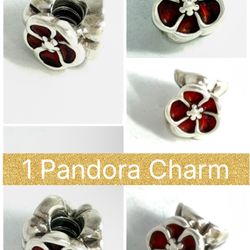 1 Pandora Red Poppy Flower Enamel Charm