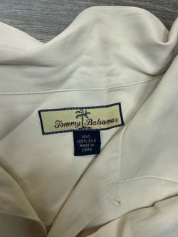 Tommy Bahama XXL White Silk Short Sleeve Button-Up Collared Shirt Men's Casual