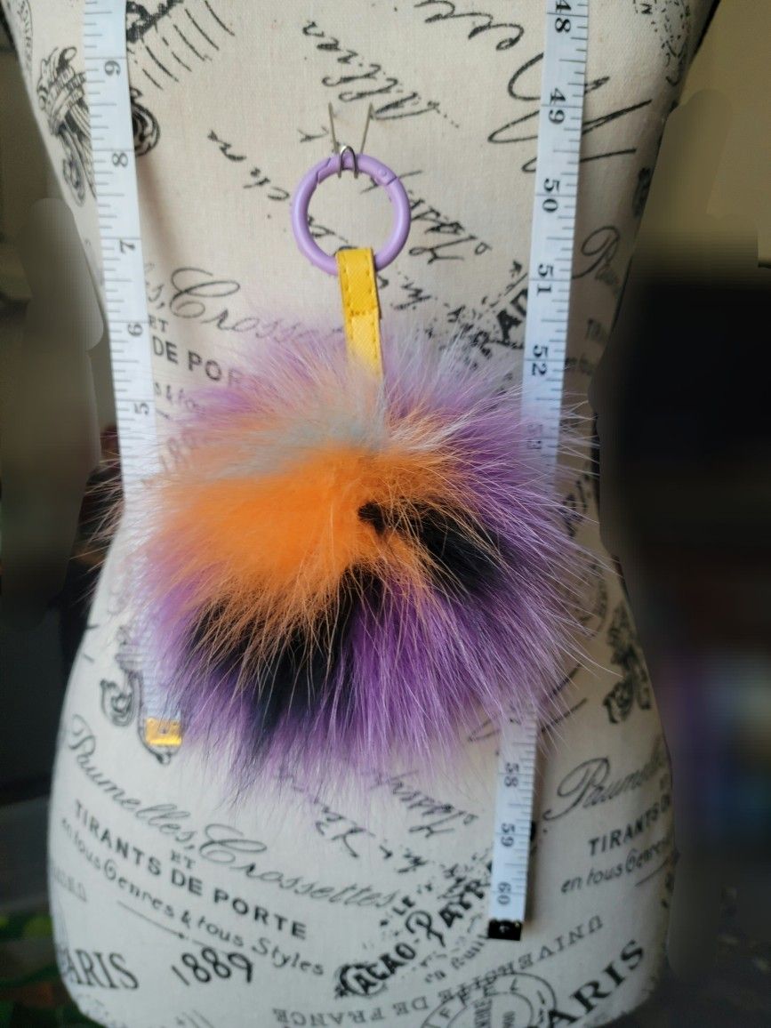 5 Color 6.5" Genuine Fur Pom Keychain 7.5 " Long + Freebie + Bonus Freebie