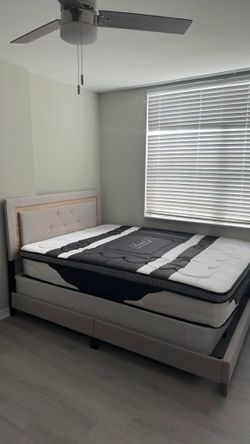 Queen Bed frame, mattress and box spring bundle