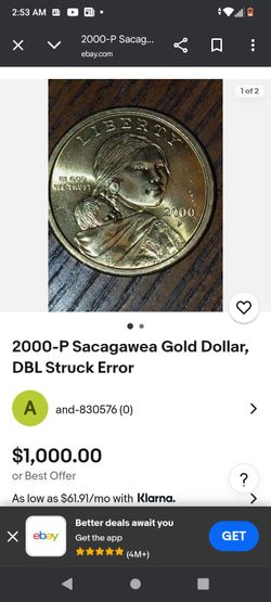 2000-P Sacagawea Gold Dollar, DBL Struck Error