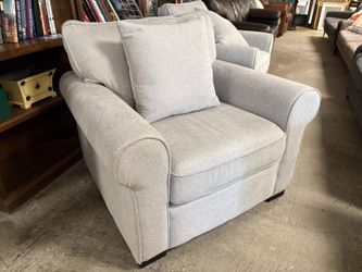 Light Grey Upholstered Armchair w/ Accent Pillow