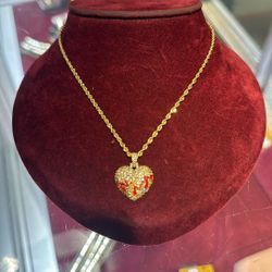 Heart Diamond Pendant Chain 10k 20inch 6.7grams 