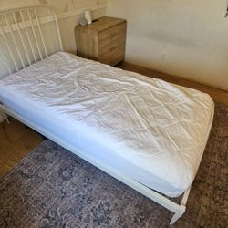 CB2 White metal twin bed with Mattress