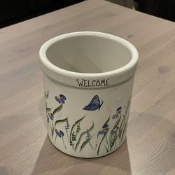 Handpainted by Judy Bohret “Welcome” Floral & Butterfly Print Ceramic Vase
