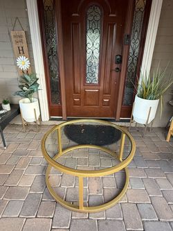 37” Round Glass Top Coffee Table Gold Frame