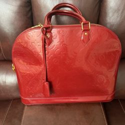   Louis Vuitton Monogram Vernis Alma GM Red Patent Handbag Purse