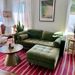 Sven Grass Green Velvet Sofa Couch & Ottoman - Article 