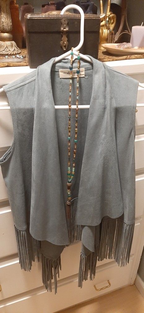 Suede Waterfall Vest With Fringe