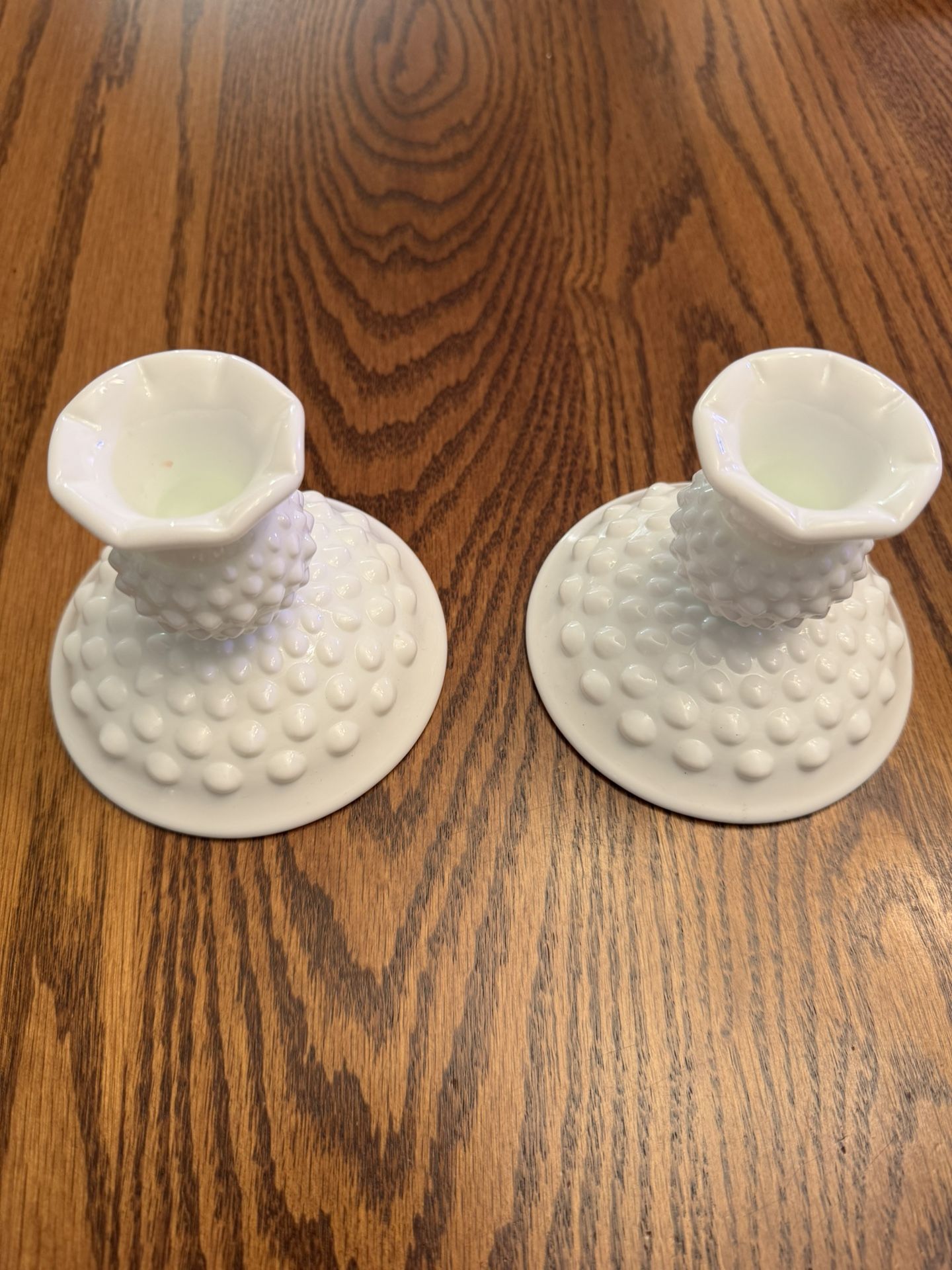 MILKGLASS: Hob Nob Candlestick Holders, set of 2