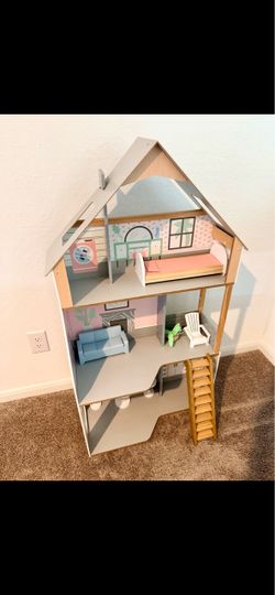 Wooden Dollhouse with Furniture