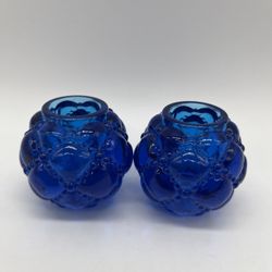 Cobalt Blue Glass Candle Stick Holder. Set Of 2 Pieces