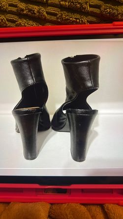 Black Leather Block Heel Ankle Boots