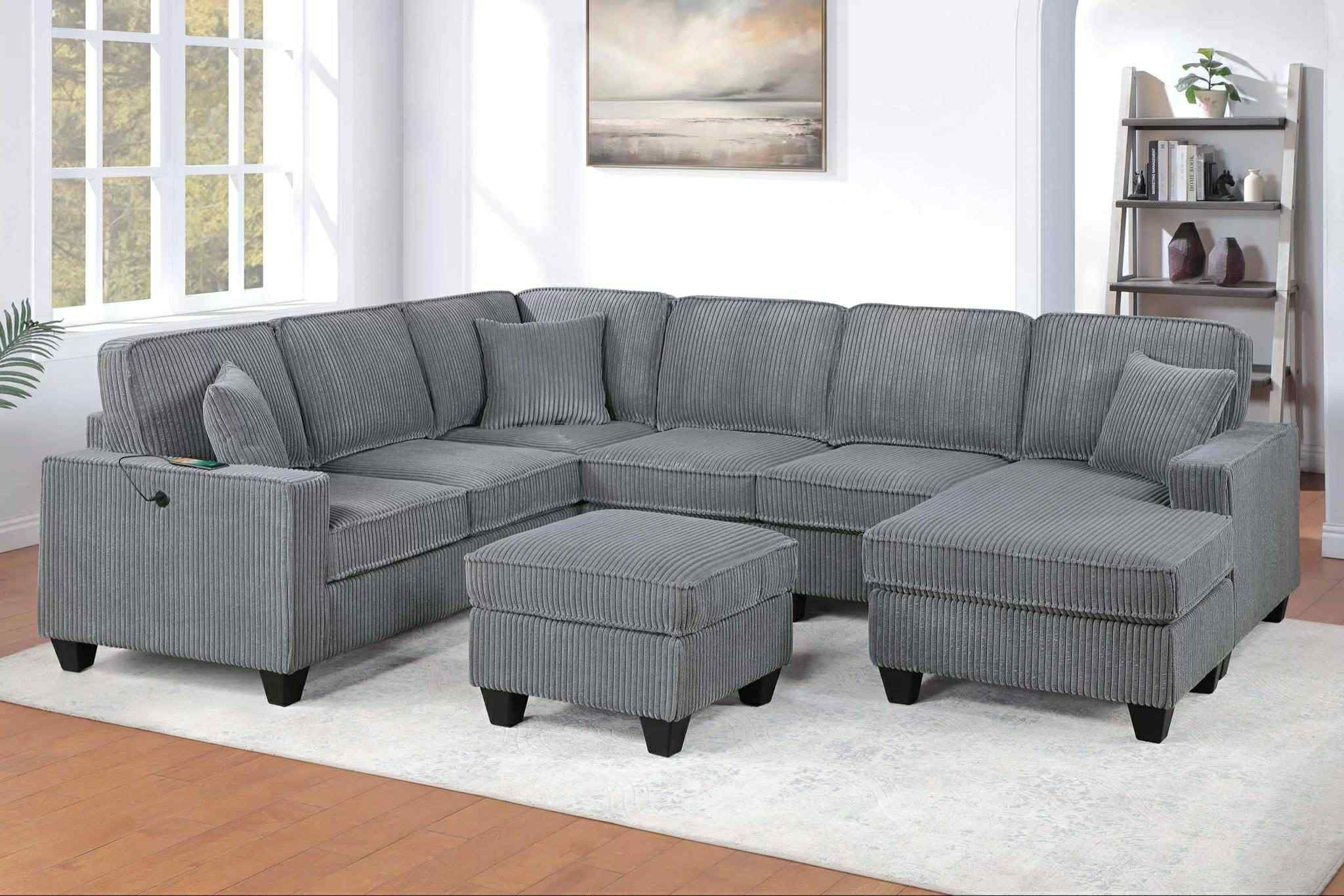 New 89x116x59 Corduroy Sectional Couch With Ottoman / Free Delivery