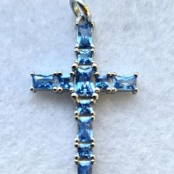 925 Aquamarine Religious Cross Pendant Necklace [Pen161]