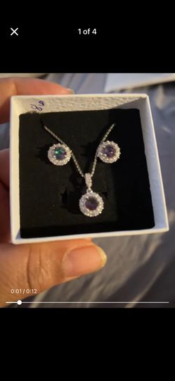 Mystic Topaz, Four Piece Set Earrings, Chain, And Charm