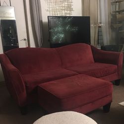 Red Couch And Foot Rest 