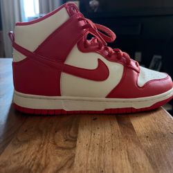 Red & white Nike Dunk High sneakers