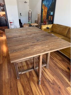 Rustic reclaimed wood drop leaf high top table