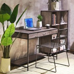 Homy Casa BLACKBURN LMKZ Modern Industrial Office Desk, Wood & Metal, 110x55x76cm, Open Box