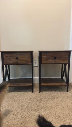 Rustic Industrial Nightstand Set of 2