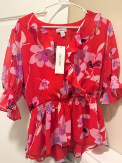 Calvin Klein Floral Peplum Blouse Size L