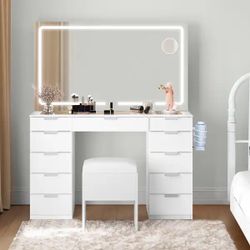 Makeup Vanities with 11 Drawers - 55.8'' H X 46'' W X 15.7'' D - White