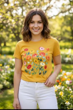 Yellow floral printed T-shirt