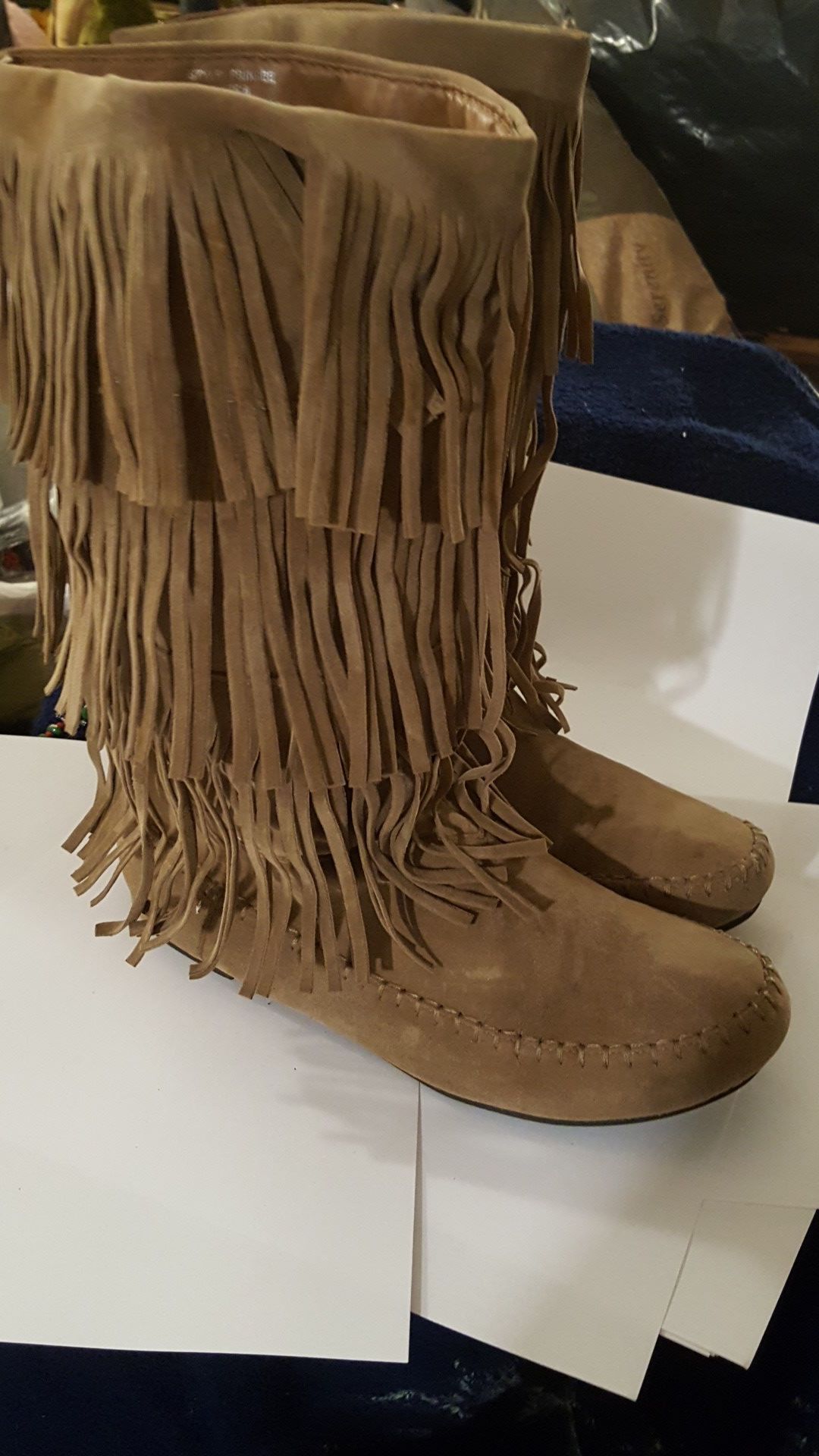 JL Light brown leather fringe boots size 8