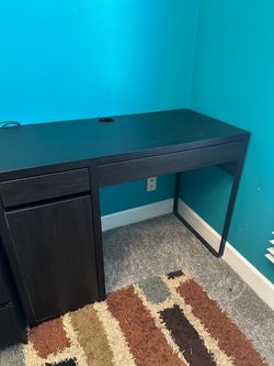 Black Wood Computer Desk with Drawers