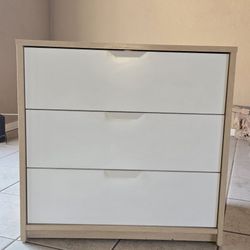 Modern 3-Drawer Nightstand (White & Wood, IKEA Style)