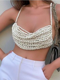 READY FOR BUY 1Pc High Quality Luxury Layered Pearl Women's Camisole Top Hand Knott ed Fashion Sexy Pearl Body Chain