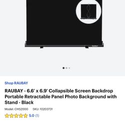 RAUBAY - 6.6′ x 6.9′ Collapsible Screen Backdrop Portable Retractable Panel Photo Background with Stand - Black