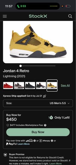 Air Jordan retro Fours lightning 2021
