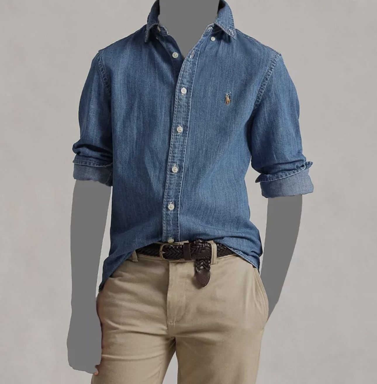 Polo Ralph Lauren Boys Blue Denim Embroidered Button-Down Shirt Size M/10-12