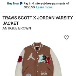 Travis Scott x Jordan Varsity Jacket Antique Brown ( Brand New Size XL) $640-750 Retail