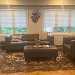 Raymour Flanagan 5 Pc Full Suite Brown Leather LIKE NEW