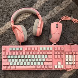 Razor Pink Mouse, Keyboard, Headphones