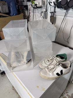 6 plastic shoe boxes