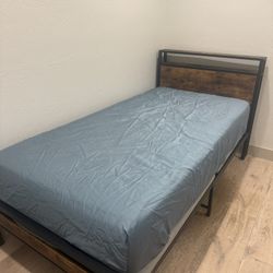 Modern Wood And Metal Twin Bed With Memory Foam Mattress Cama Colchon Cot Sleep 🛌 