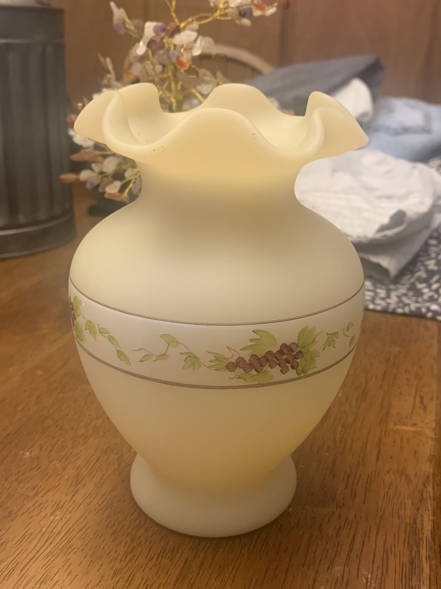 Vintage Ruffled Top Hand painted  Fenton Vase