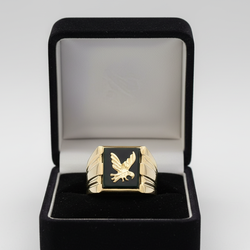 14K Yellow Gold Black Onyx Eagle Ring