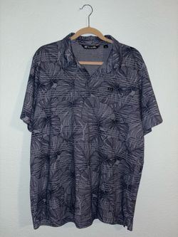 Travis Matthew monstera leaf performance golf polo, dolphin dive series, blue and gray, men’s size XL, Pima cotton poly blend