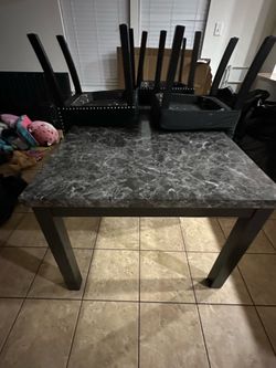 Bowery Hill Transitional 64" Marble Top 7-Piece Dining Set in Gray