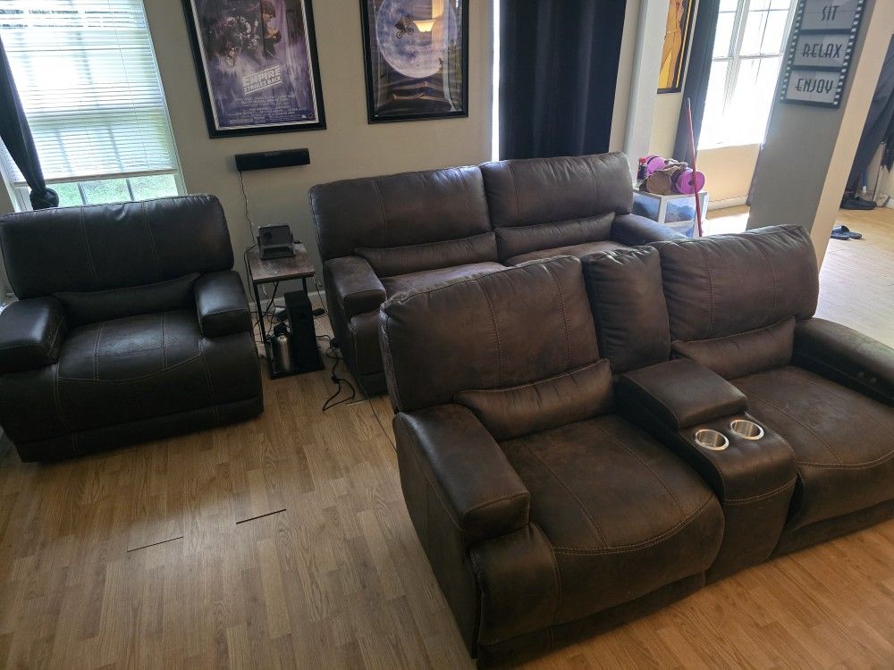 3 Piece Dark Brown Living Room Recliner Set