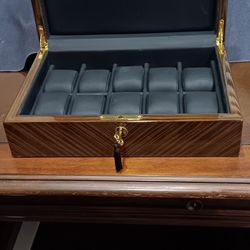 VOLTA EBONY Wood Can Watch Case Box With Gold Accents And Brown Leather Interior