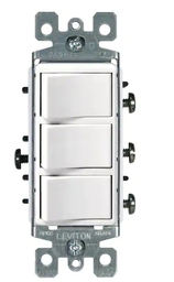 LEVITON - Decora 15 Amp 3-Rocker Combination Switch, White 1755-WS