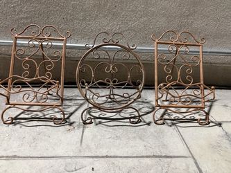 Beautiful Set of 3 Vintage Wrought Iron Display Stands / Easels.